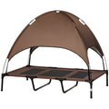 48" x 36" Elevated Portable Dog Cot Cooling Pet Bed with UV Protection Canopy Shade, Coffee