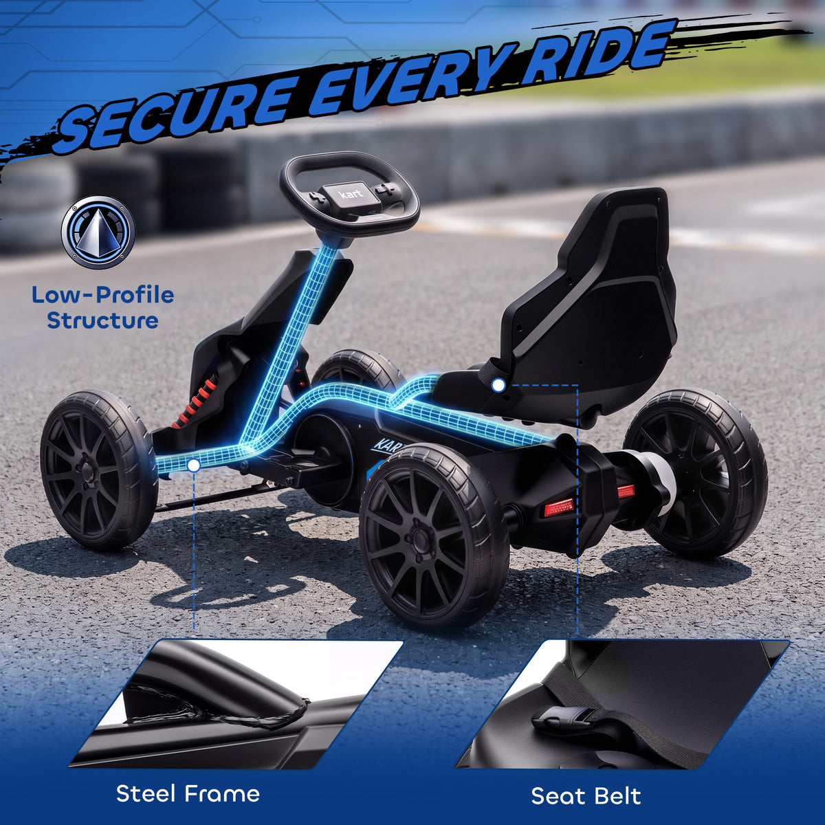 12V Electric Go Kart for Kids, Ride On Toy with EVA Tires, 2 Speeds, Adjustable Seat, Safety Belt for 3-8 Years, Black