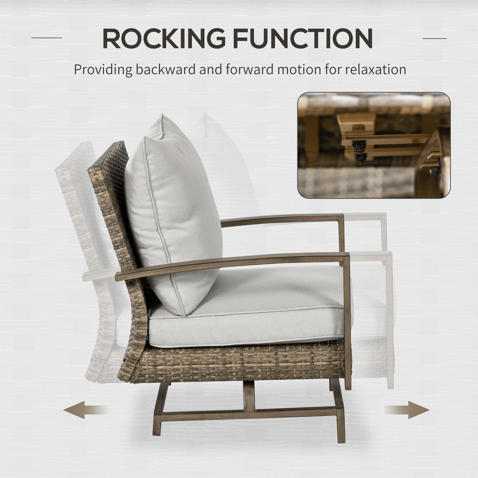 4 Piece Wicker Patio Furniture Set with 2 Rocking Chairs, Loveseat Sofa, Outdoor PE Rattan Conversation Set with Cushions, Aluminum Table for Porch, Poolside, Light Gray