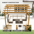 10' x 12' Wood Pergola, Outdoor Gazebo Grape Trellis with Arched Roof for Climbing Plant Support, Dark Brown