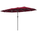 Garden Parasol, Double-Sided Sun Umbrella with LED Solar Lights, Patio Parasol for Outdoor, Wine Red