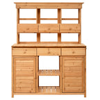 Tall Potting Bench with 3 Shelves, 6 Drawers, Hutch and Cabinet, Wood Garden Workstation for Patio, 50'' L x 20.5'' W x 65.5'' H, Natural