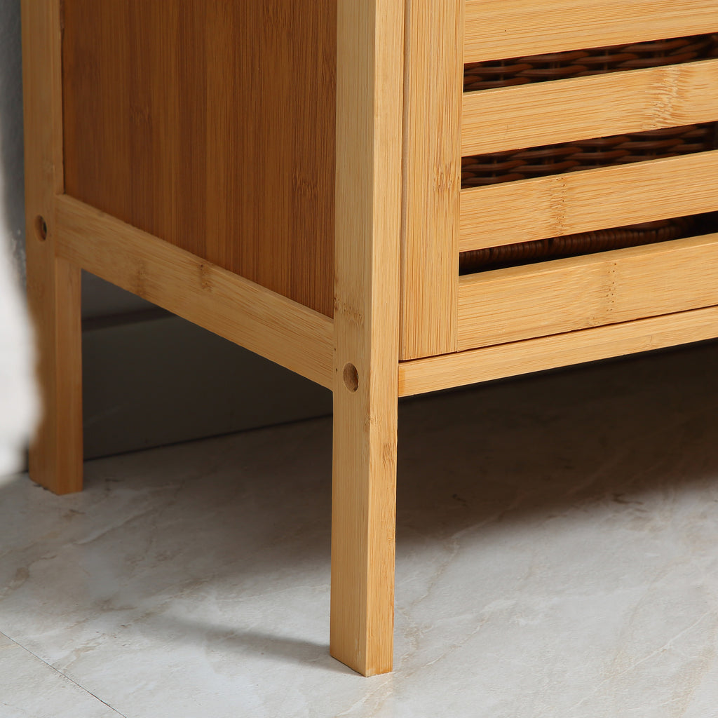 Freestanding Bathroom Sink Cabinet, Bamboo Under Sink Cabinet Cupboard Organizer with 2 Slatted Doors, Natural