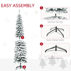 6' Tall Unlit Slim Pencil Xmas Tree, Snow Flocked Artificial Christmas Tree with Realistic Branches and 603 Tips, Green