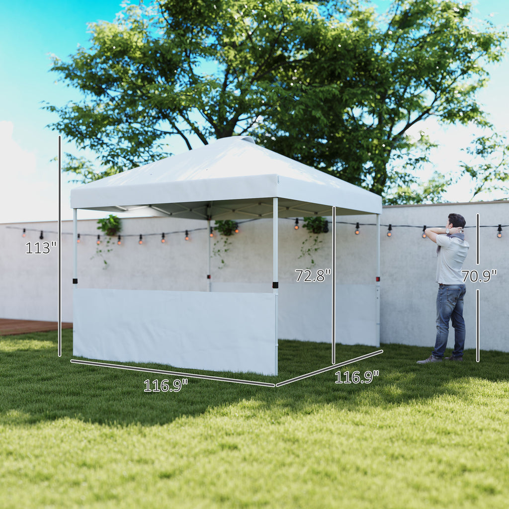10' x 10' Pop Up Canopy Tent with 2 Half Sidewalls, UV50+ Instant Sun Shelter with Wheeled Carry Bag, White