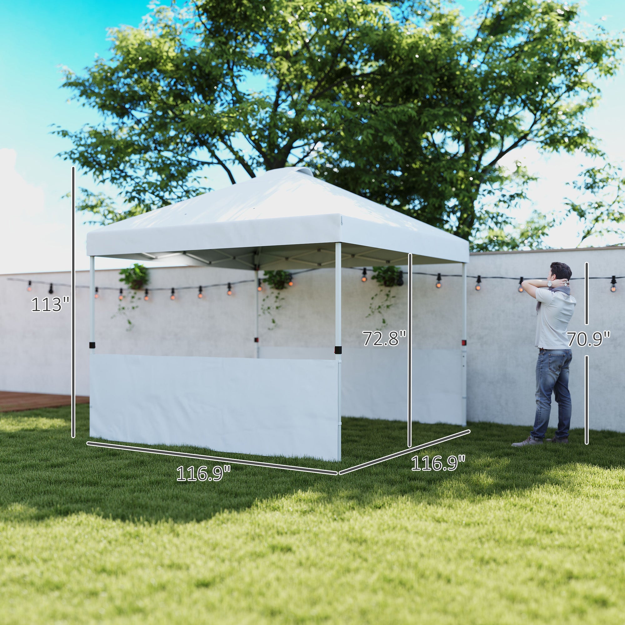10' x 10' Pop Up Canopy Tent with 2 Half Sidewalls, UV50+ Instant Sun Shelter with Wheeled Carry Bag, White