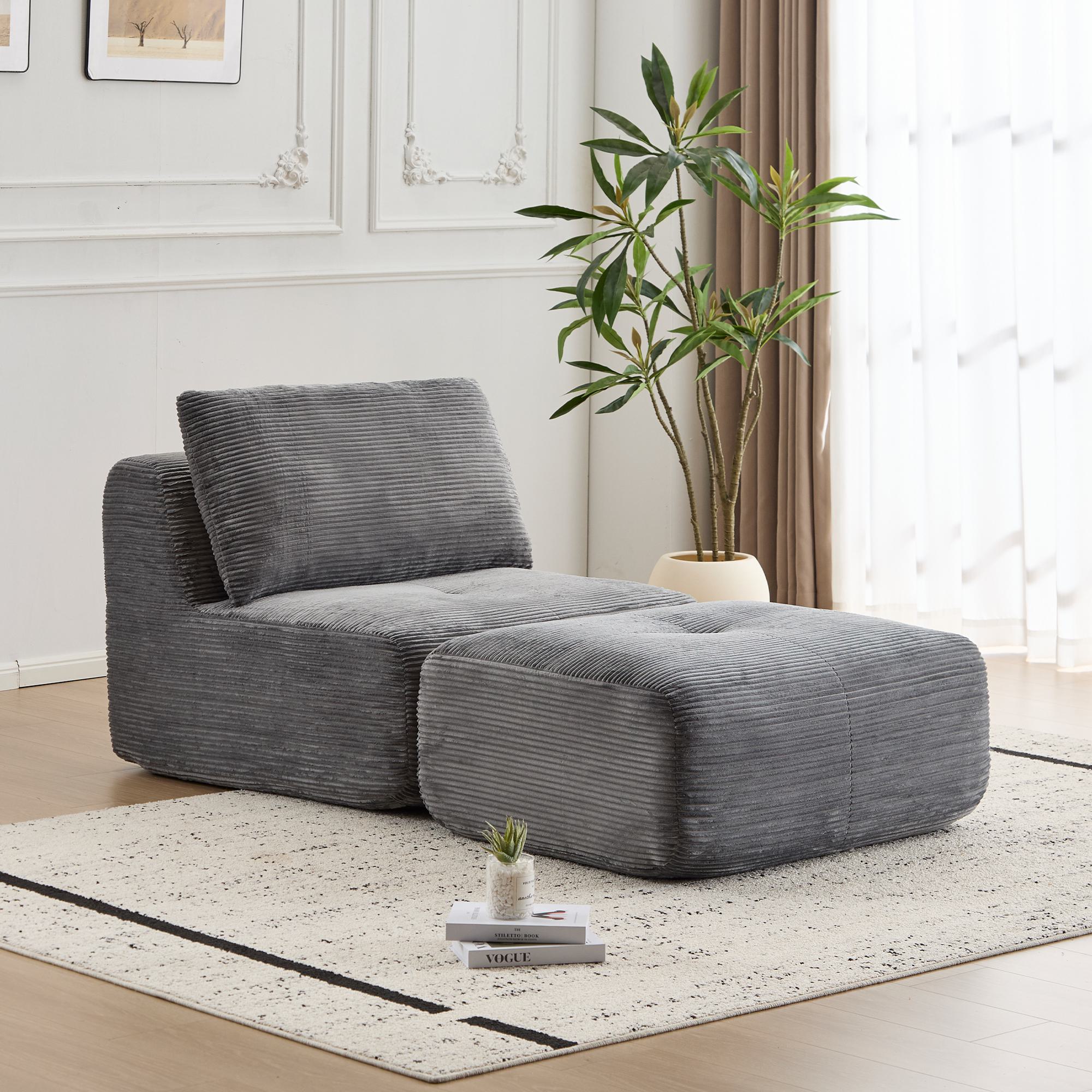 Compressed Sofa Modern Memory Foam Sectional with Pet-Friendly Corduroy Fabric, Modular Sofas for Small Spaces Single Chaise Longue for Apartments, 71" L x 36" W x 28.5" H, Grey