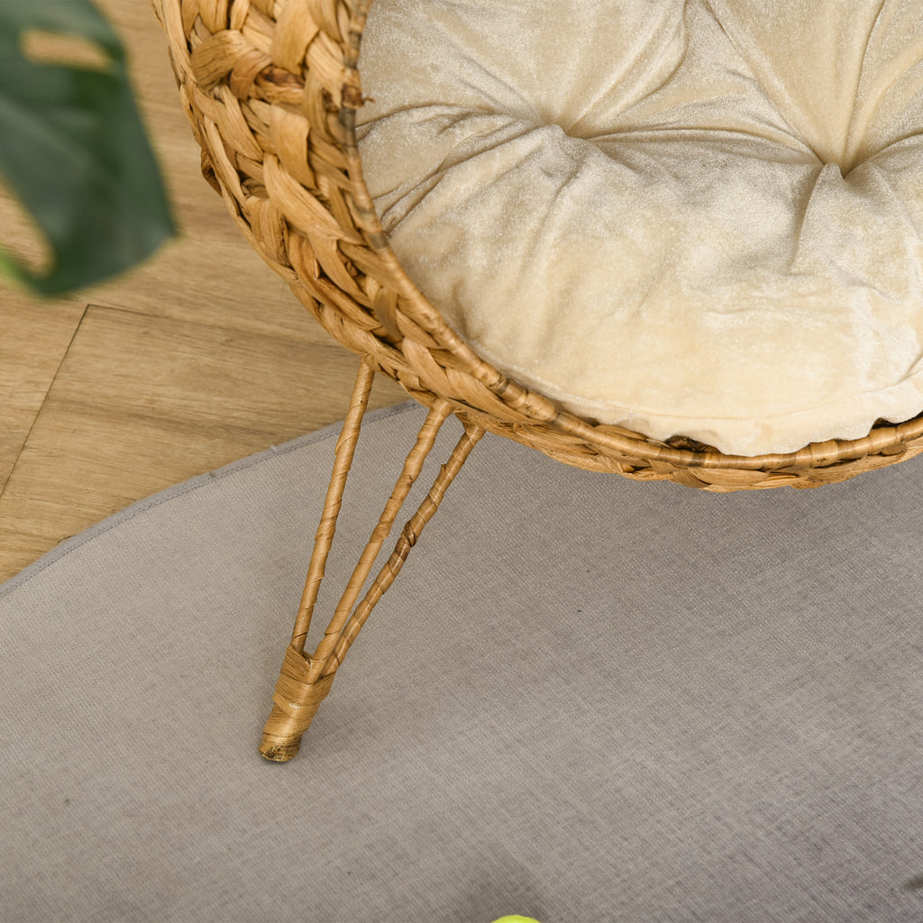 20.5" Weaved Cat Bed, Elevated Hand-woven Braided Banana Leaf Kitten House Condo with Cushion, Natural