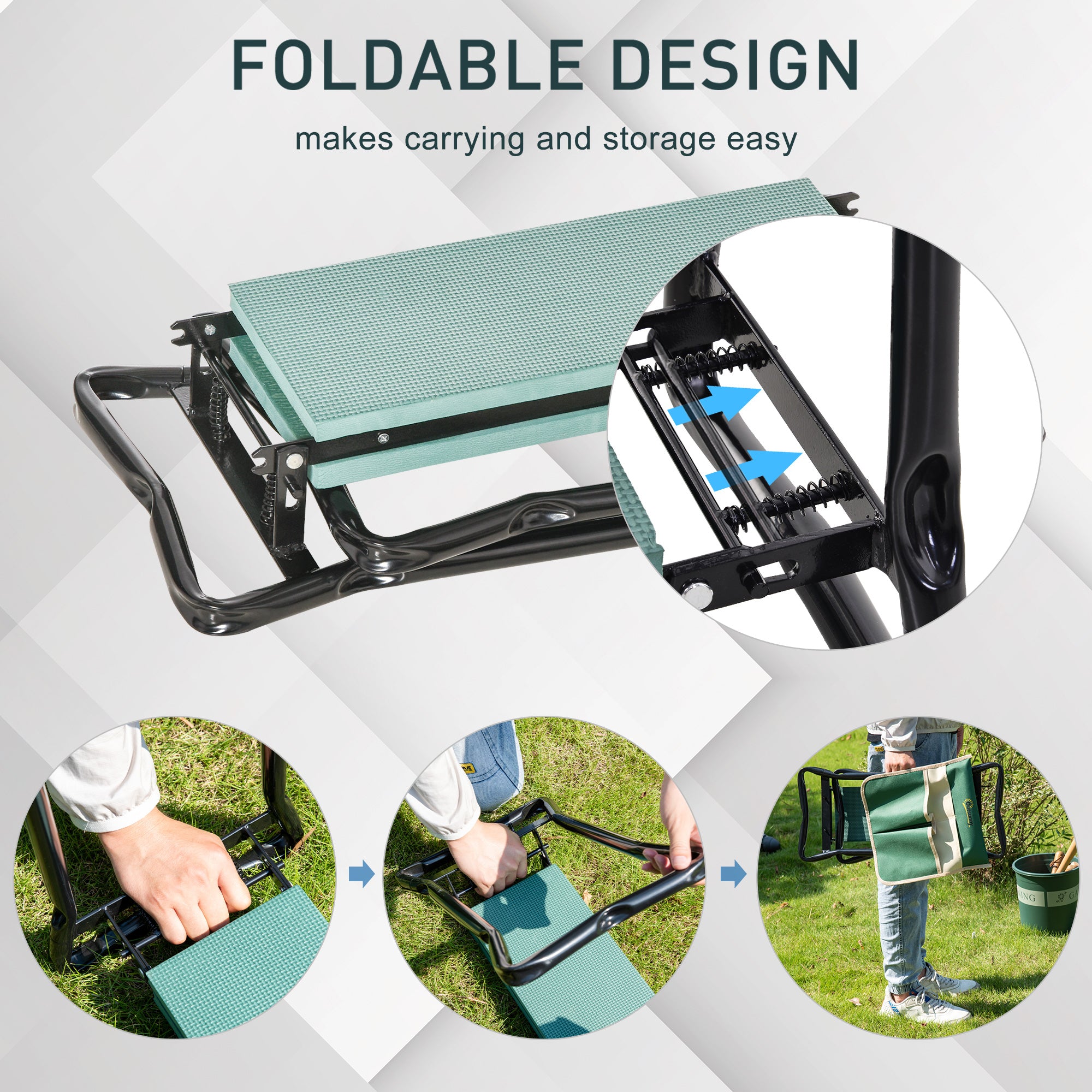 Garden Kneeler Seat Stool Bench Kneeling Pad and 1 Large Side Tool Pouch & Easy Folding Design for Transport & Storage