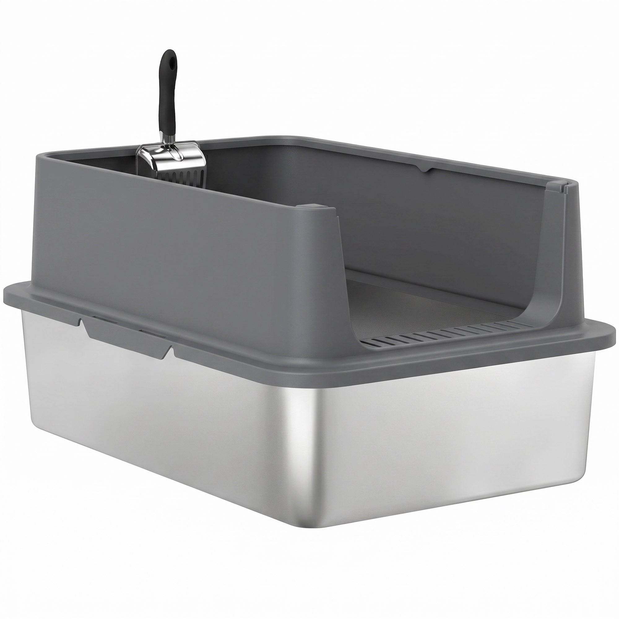 Extra Large Stainless Steel Cat Litter Box with Scoop & Pad, Anti-Urine Leakage, Easy Cleaning, Non-Sticky