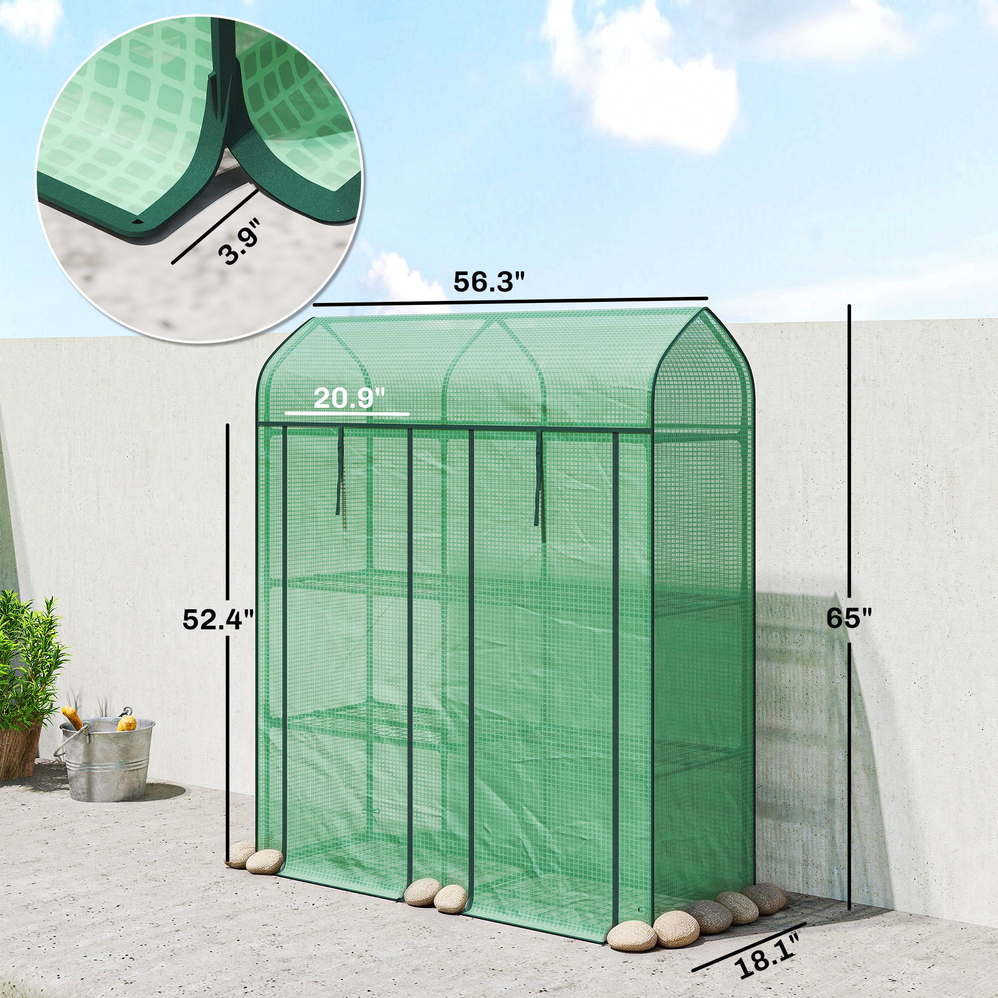 3 Tier Mini Greenhouse, Small Portable Greenhouse with 2 Roll-up Doors, 56.3" x 18.1" x 65", Green