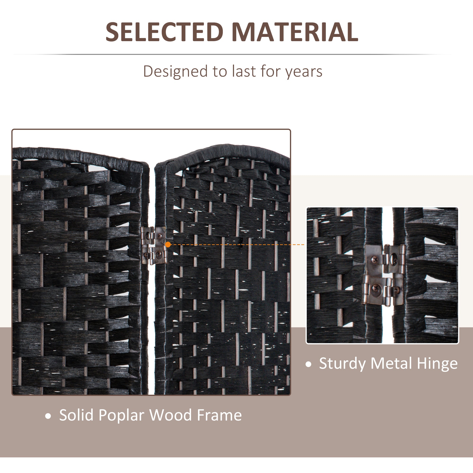 Room Divider 6 Panel, 6FT Tall Folding Privacy Screen, Freestanding Hand-Woven Partition for Room Separation with 360° Hinges, Paper Rope Diamond Weave, Black