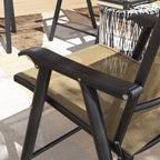 Set of 4 Outdoor Folding Chairs, Stackable Patio Dining Chairs with Armrests, Metal Frame, Light Mixed Brown