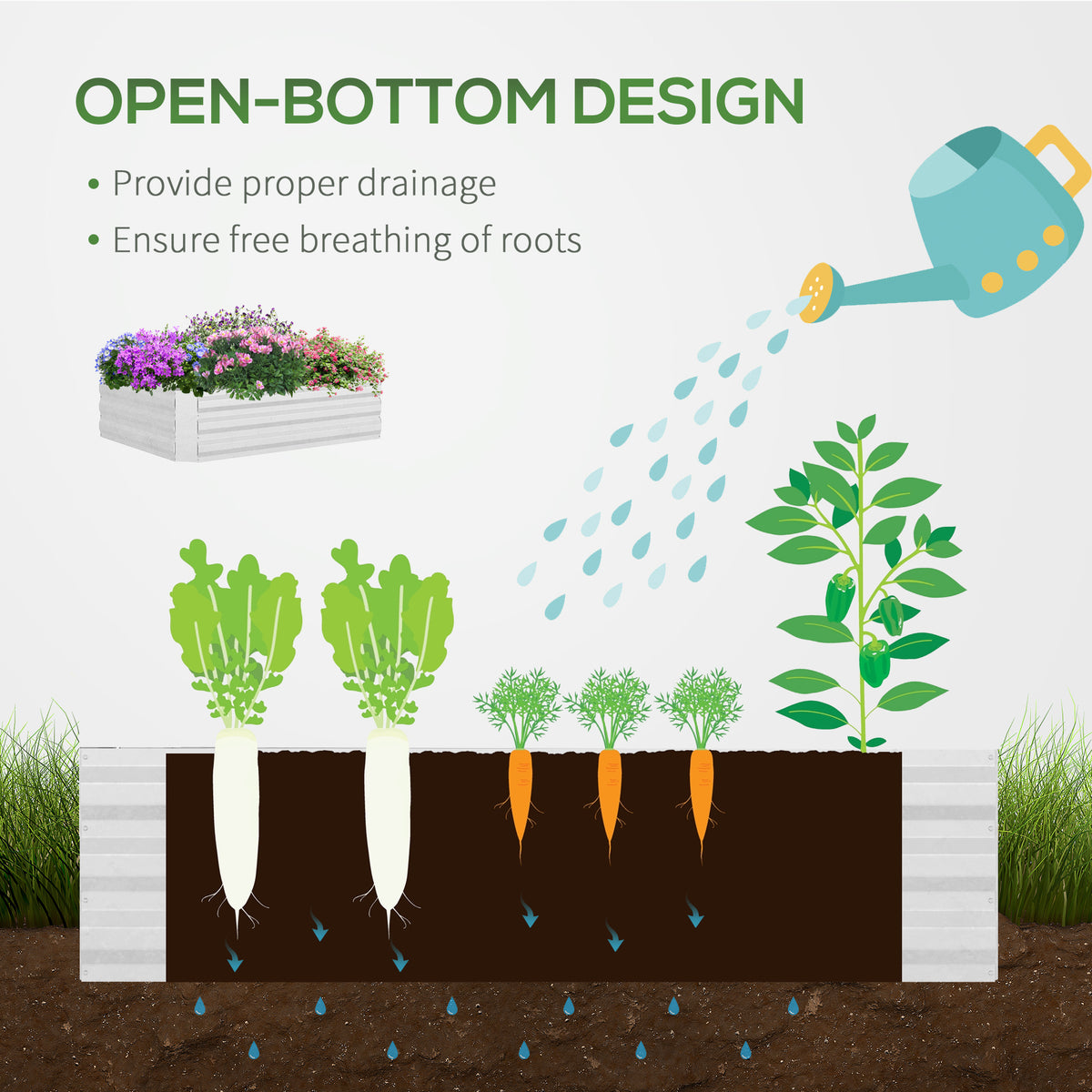 Raised Garden Bed with Cover, Outdoor Galvanized Metal Planter Box Kit, 4 x 3 ft Mini Greenhouse with 2 Large Screen Windows, for Growing Flowers, Vegetables and Herbs, Clear