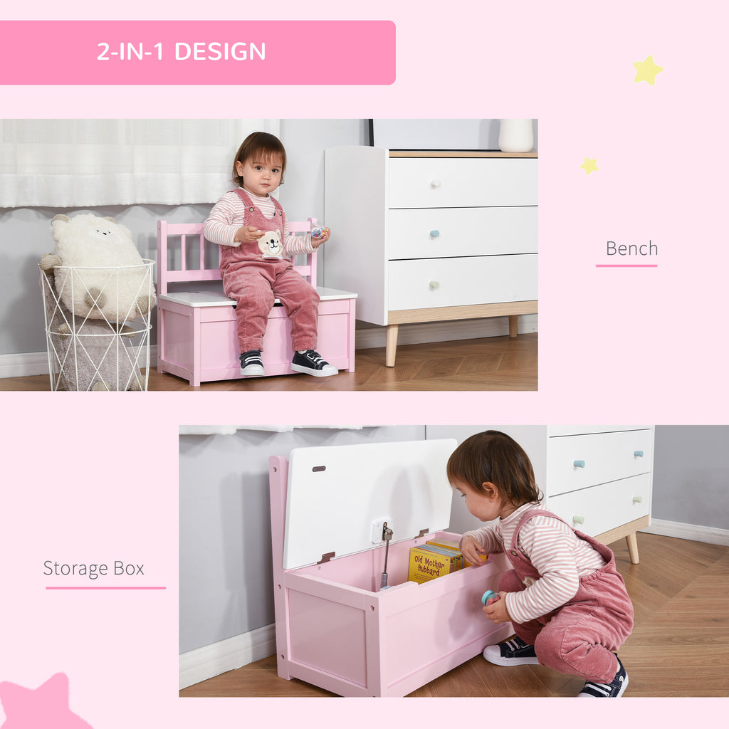 Toy Box Chest, Kids Storage Bench with Large 27 L Interior, Toy Organizer with Top Lid, and Backrest, Kids Bedroom Furniture for Nursery Room, Playroom, Bedroom, 24" x 12" x 20", Pink