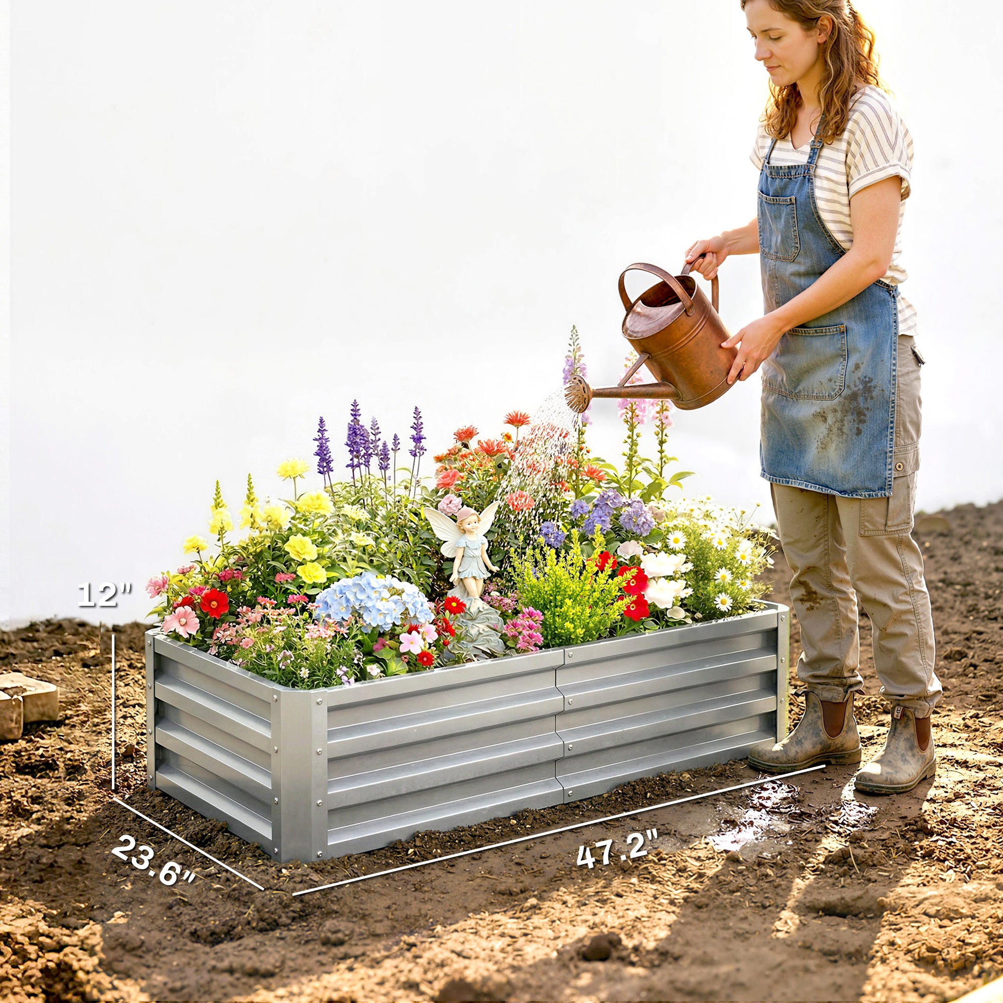 Galvanized Raised Garden Bed, 4' x 2' x 1' Metal Planter Box, for Growing Vegetables, Flowers, Herbs, Succulents, Silver