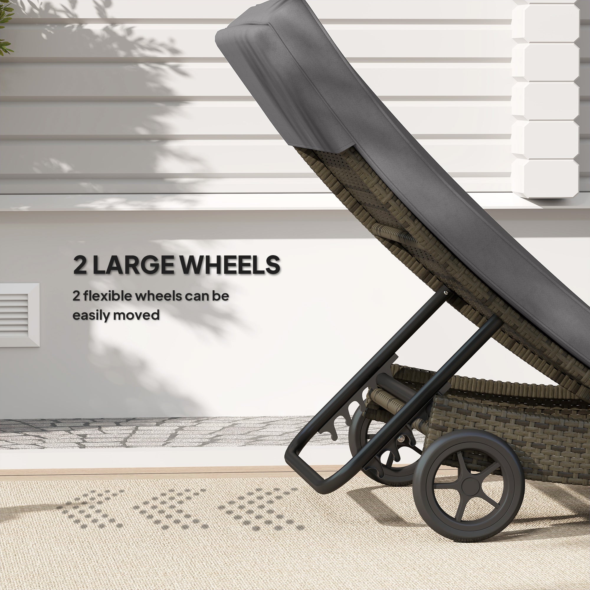 Patio Wicker Chaise Lounge Chair, Outdoor PE Rattan Sun lounger with Adjustable Backrest and 2 Wheels, Gray