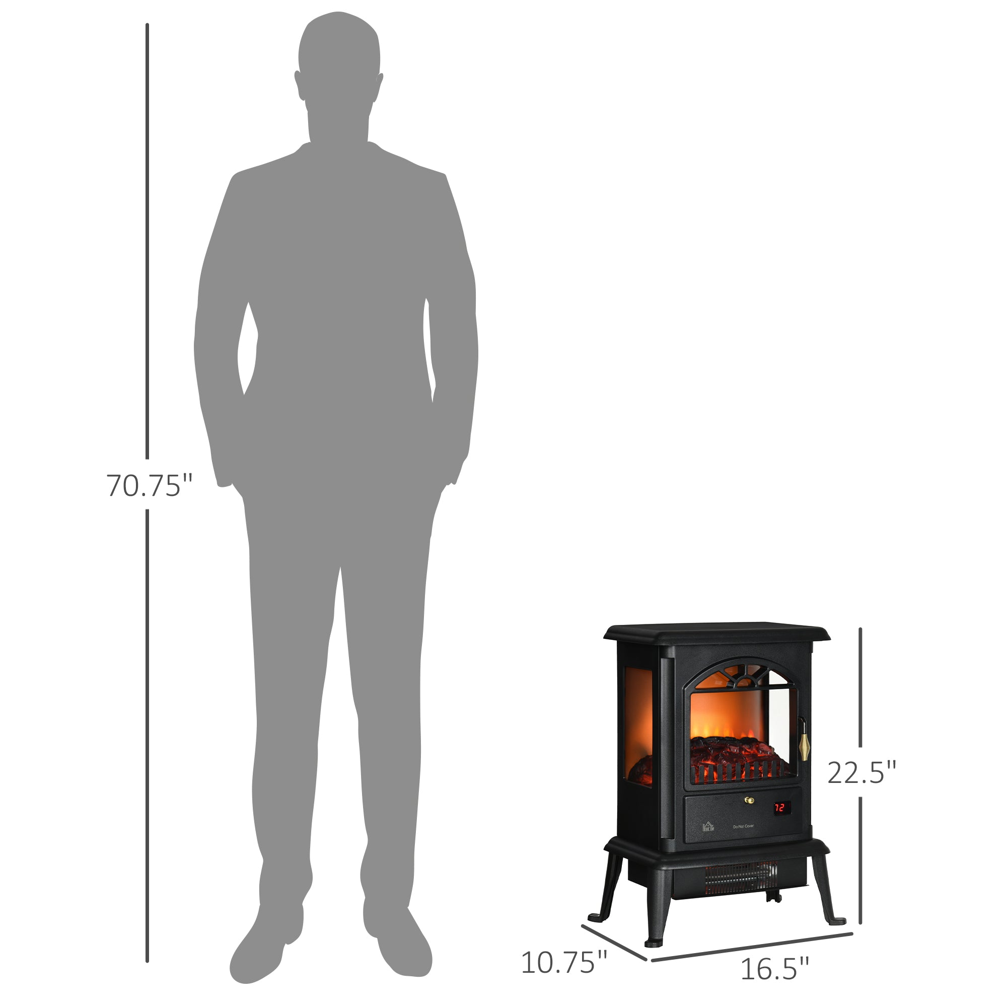 23" Electric Infrared Fireplace Stove, Freestanding Fire Place Heater with Realistic Log Flame, Timer, Black