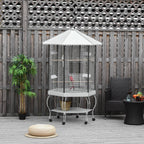 77" Flight Bird Cage Hexagon Covered Canopy Portable Aviary With Storage