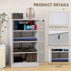 4-Tier Media Cabinet, Media Stand with Adjustable Shelves, Tempered Glass Doors, and Cable Management, Distressed White