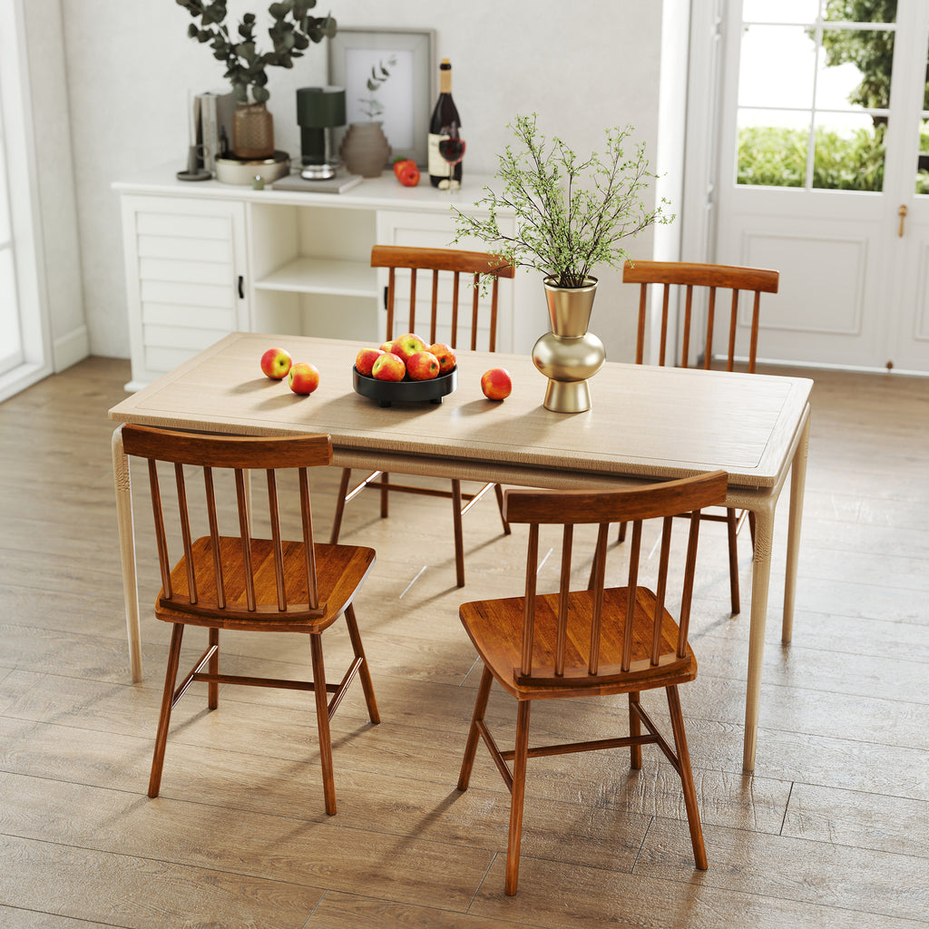 Dining Chairs Set of 2, Farmhouse Wood Kitchen Chairs with Rubber Wood Frame, Spindle Back for Dining Room, Light Brown