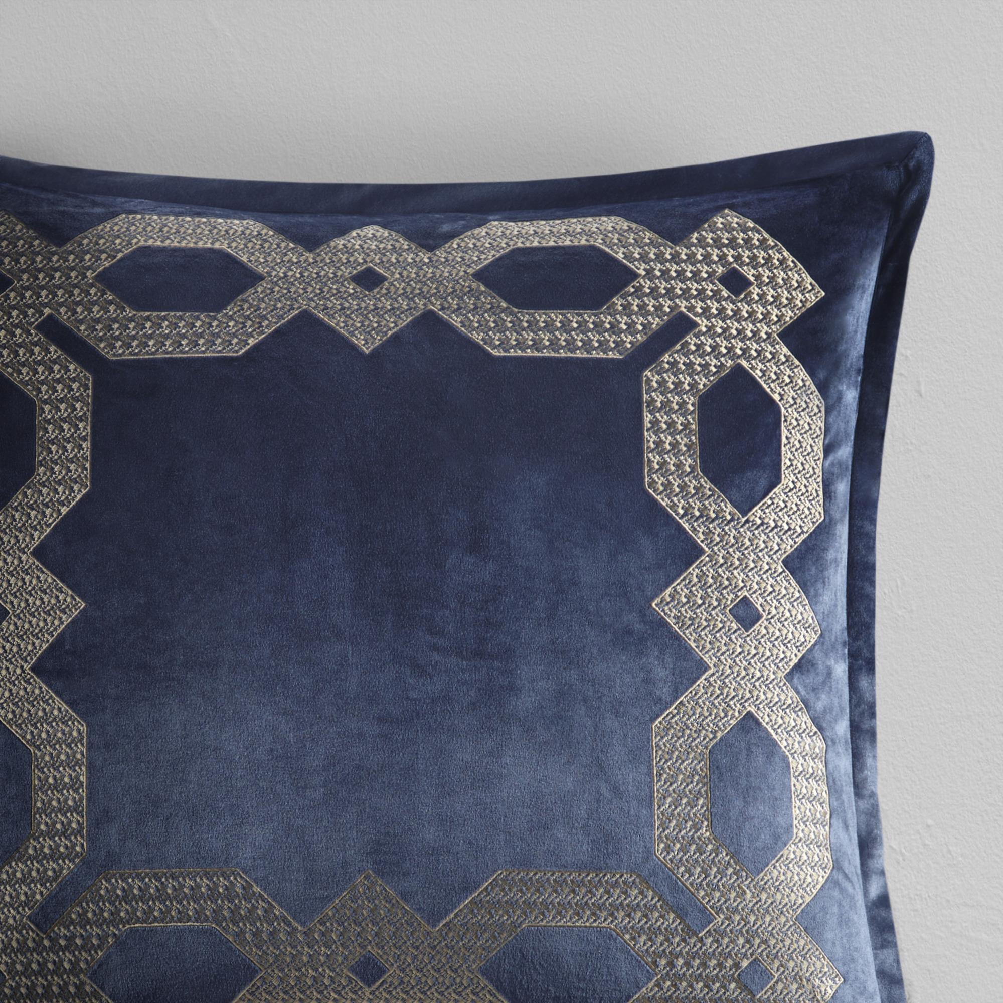 Machine Washable Velvet European Pillow Sham with Hidden Zipper, OEKO-TEX Certified, Ideal for Bedroom Decor, 26" L x 26" W x 0.13" H, Navy