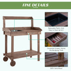 36'' Wooden Potting Bench Work Table with 2 Removable Wheels, Sink, Drawer & Large Storage Spaces, Brown