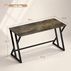 55 Inch Computer Desk, Industrial Writing Desk with Z-Shaped Metal Leg, Study Table for Home Office, Rustic Brown