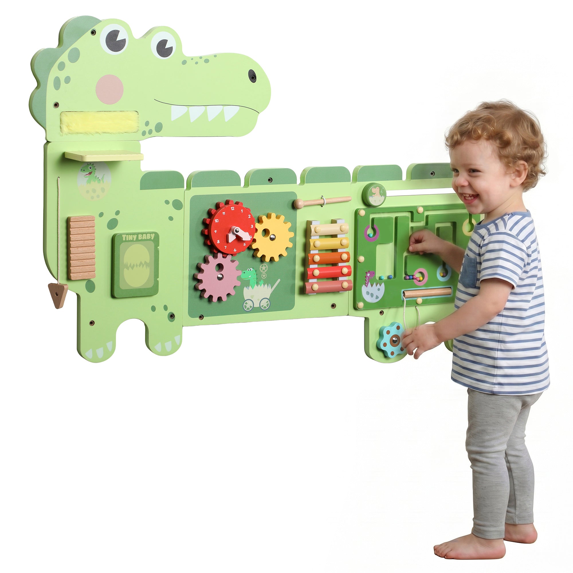 Busy Board Panels Wall-Mounted Montessori Sensory Toys Sensory Wall MDF 87 x 52 x 5.5 cm Dinosaur, Green