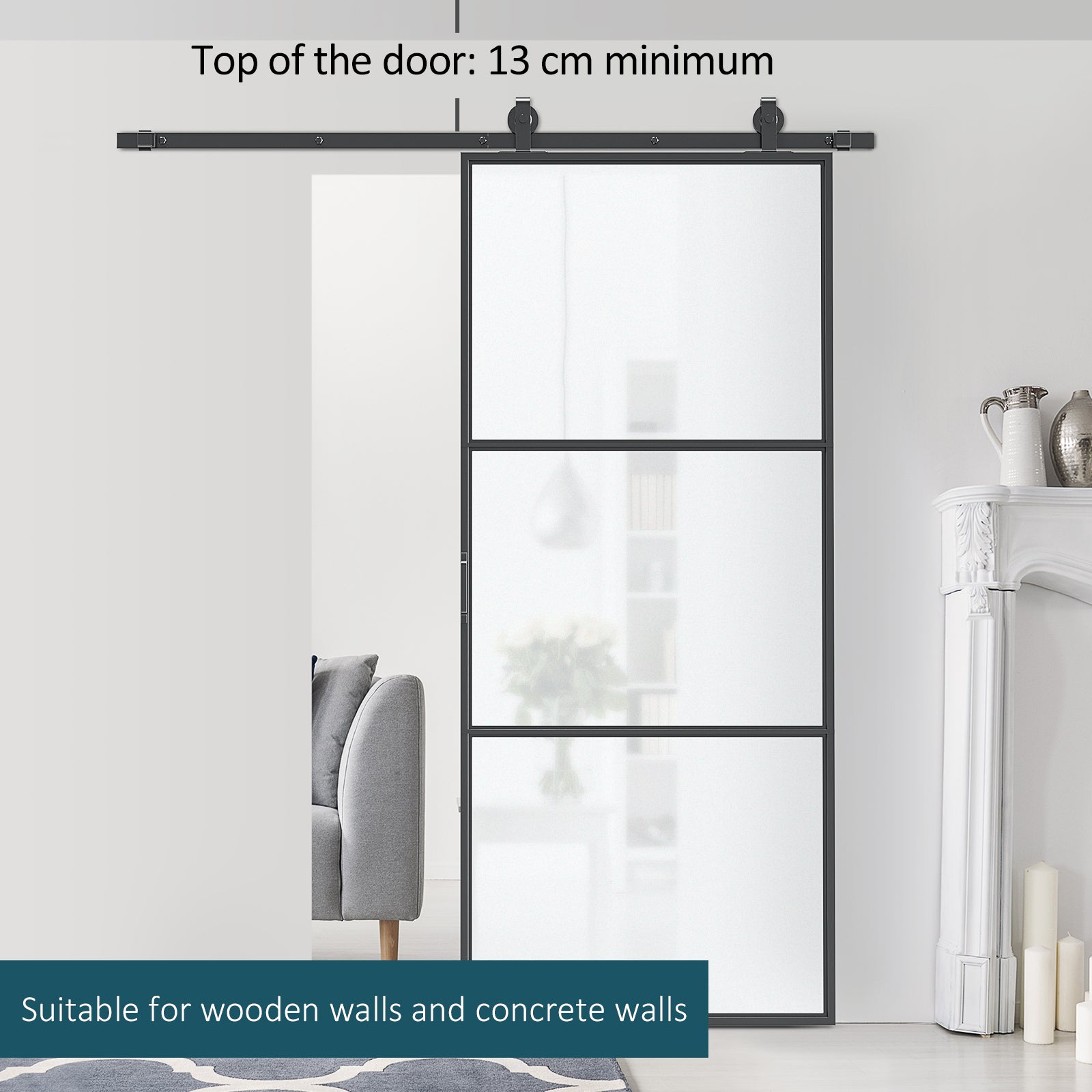 36" x 84" Sliding Door with Hardware Kit, Handle, & Track, Frosted Tempered Glass Door, Easy Installation