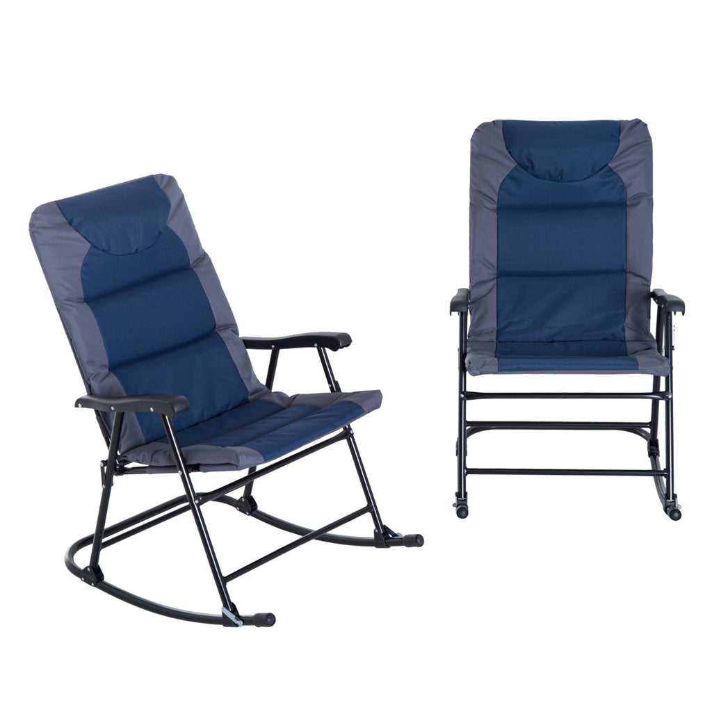 2 Piece Outdoor Patio Furniture Set with 2 Folding Padded Rocking Chairs, Bistro Style for Porch, Camping, Balcony, Navy Blue