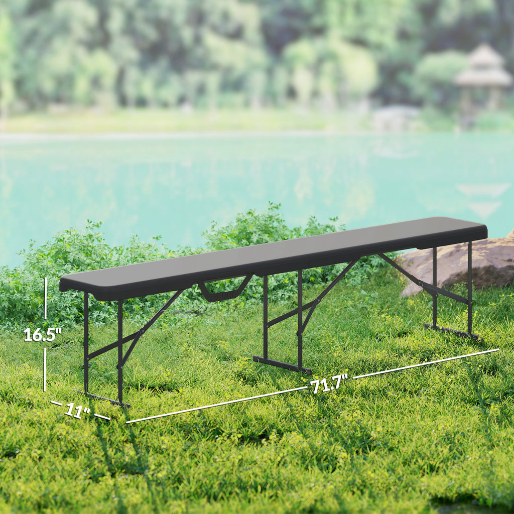 2 Pack 6 ft Portable Foldable Bench Seats, Plastic Folding Benches with Carrying Handle for Camping, Black