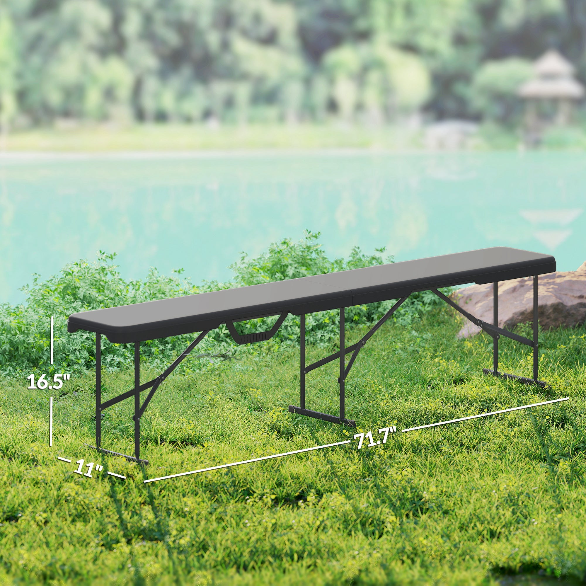 2 Pack 6 ft Portable Foldable Bench Seats, Plastic Folding Benches with Carrying Handle for Camping, Black