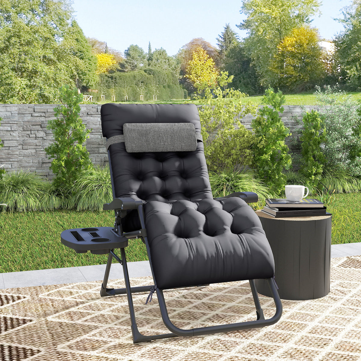 Padded Zero Gravity Chair, Folding Recliner Chair with Cup Holder Cushion, Black