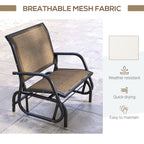 Outdoor Glider Chair, Steel Swing Chai with Curved Armrests for Porch, Garden, Poolside, Balcony, Brown