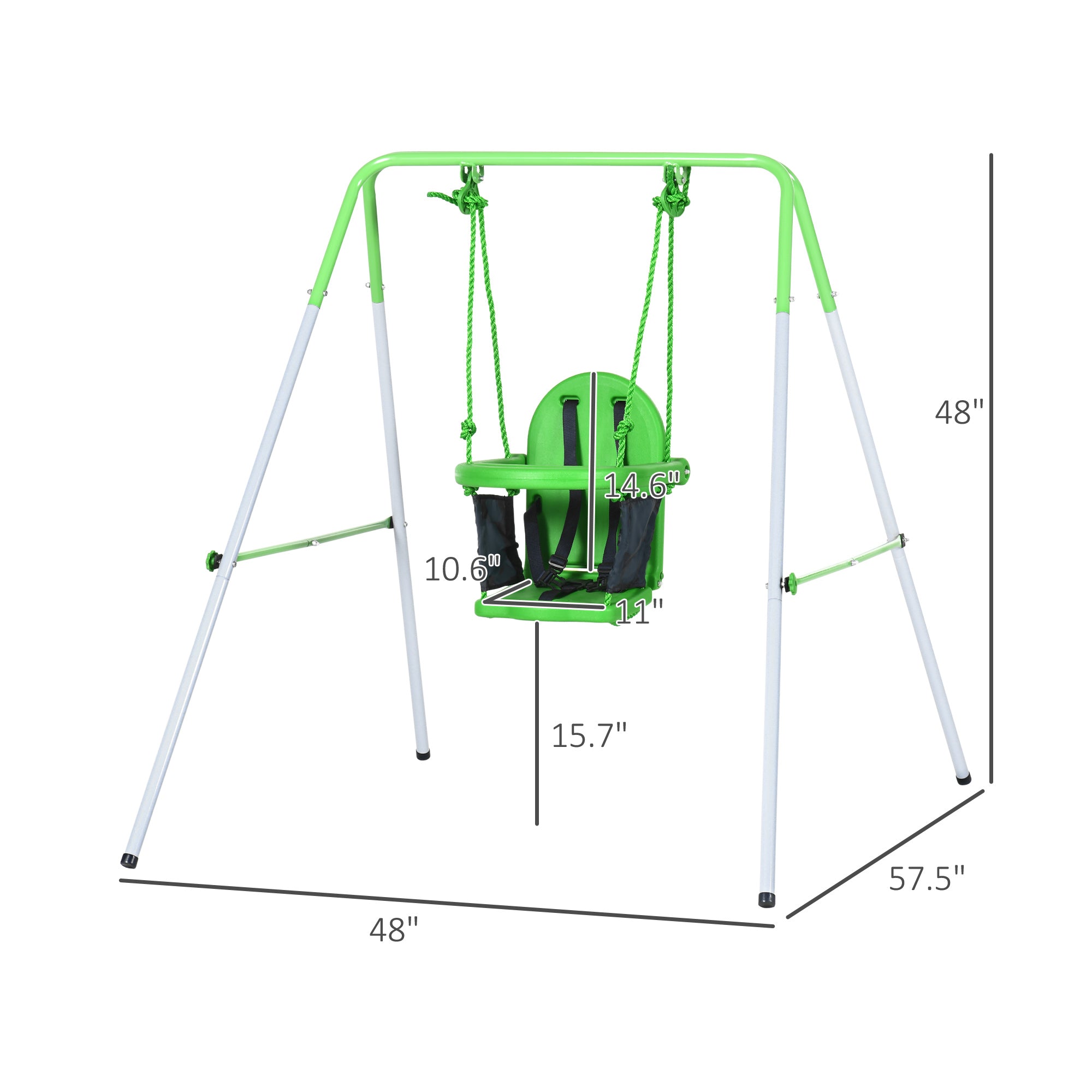 Toddler Swing Set with Metal Stand, Safety Seat Belt for Kids Aged 6-36 Months, Backyard Indoor & Outdoor Use, Green