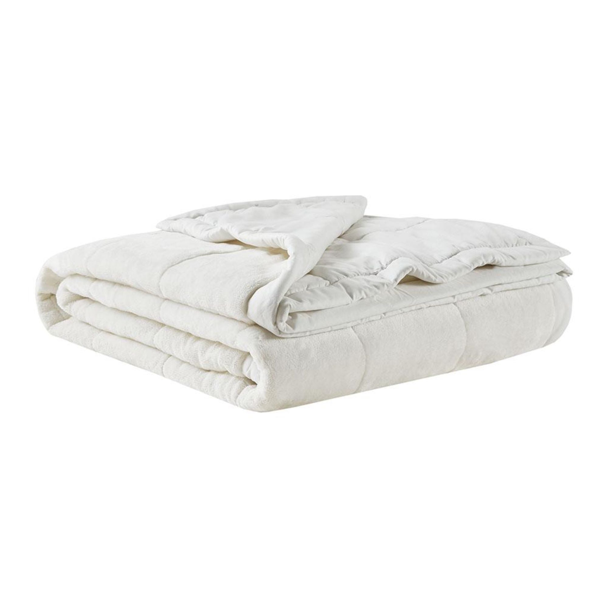Reversible Smart Temperature Down Alternative Blanket with Plush to Microfiber, OEKO-TEX Certified, for Any Season, 90" L x 90" W x 0.25" H, Ivory