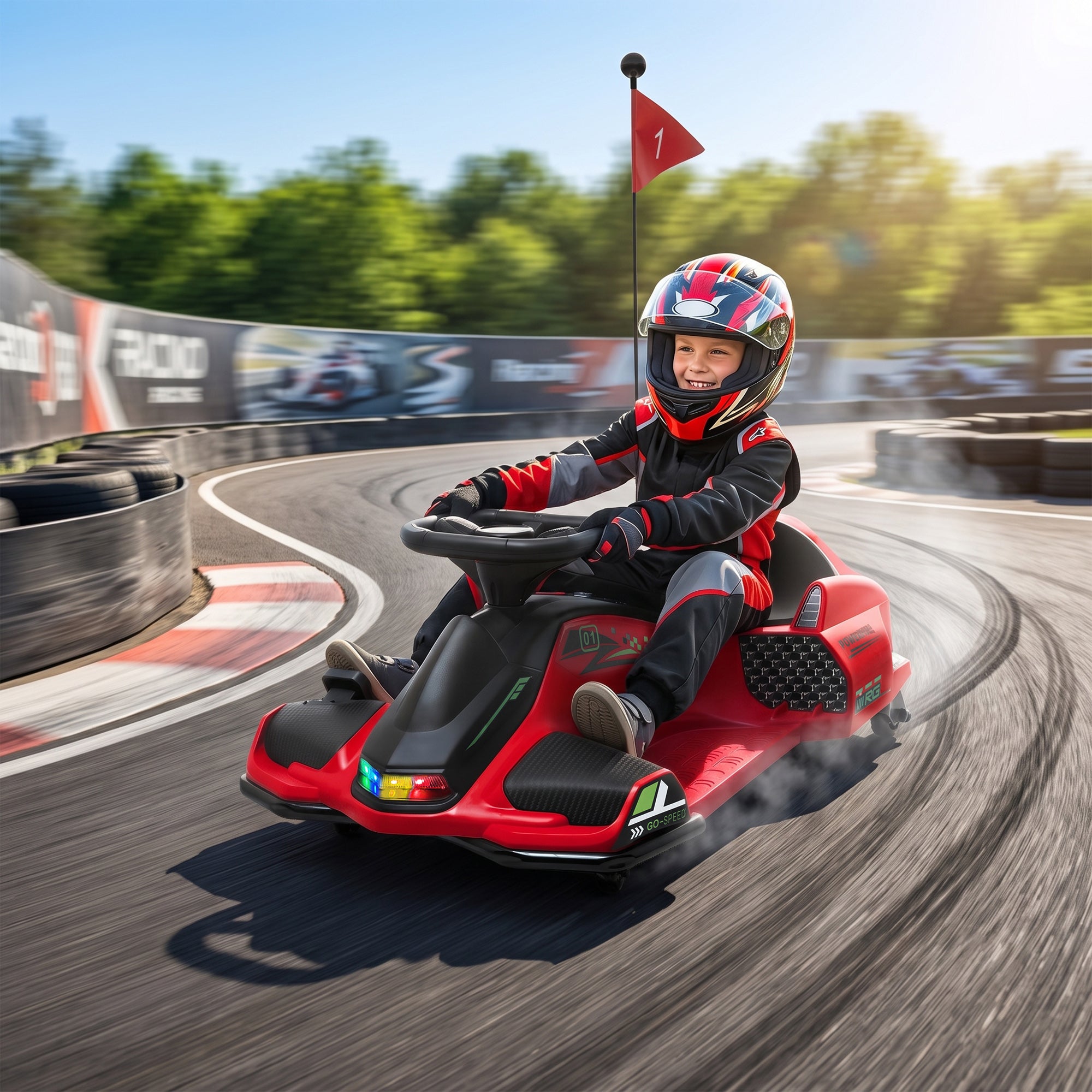 12V Electric Drifting Go Kart w/ Slow Start, Music, Lights, Red