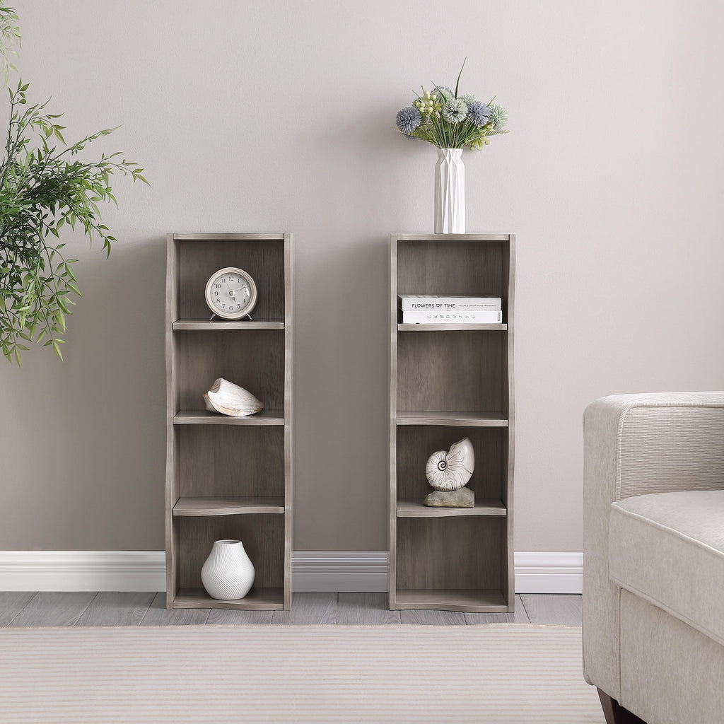 8-Tier Adjustable Slim Bookshelf with Adjustable Shelves, Anti-Tip Hardware, Detachable Cabinets for Living Room, 11.5" L x 9.5" W x 71" H, Gray