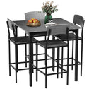 5-Piece Counter Height Bar Table with Space-Saving Design, Square Kitchen Table and Chairs Set with Footrest, Metal Legs, Industrial Dining Table Set for 4, Gray
