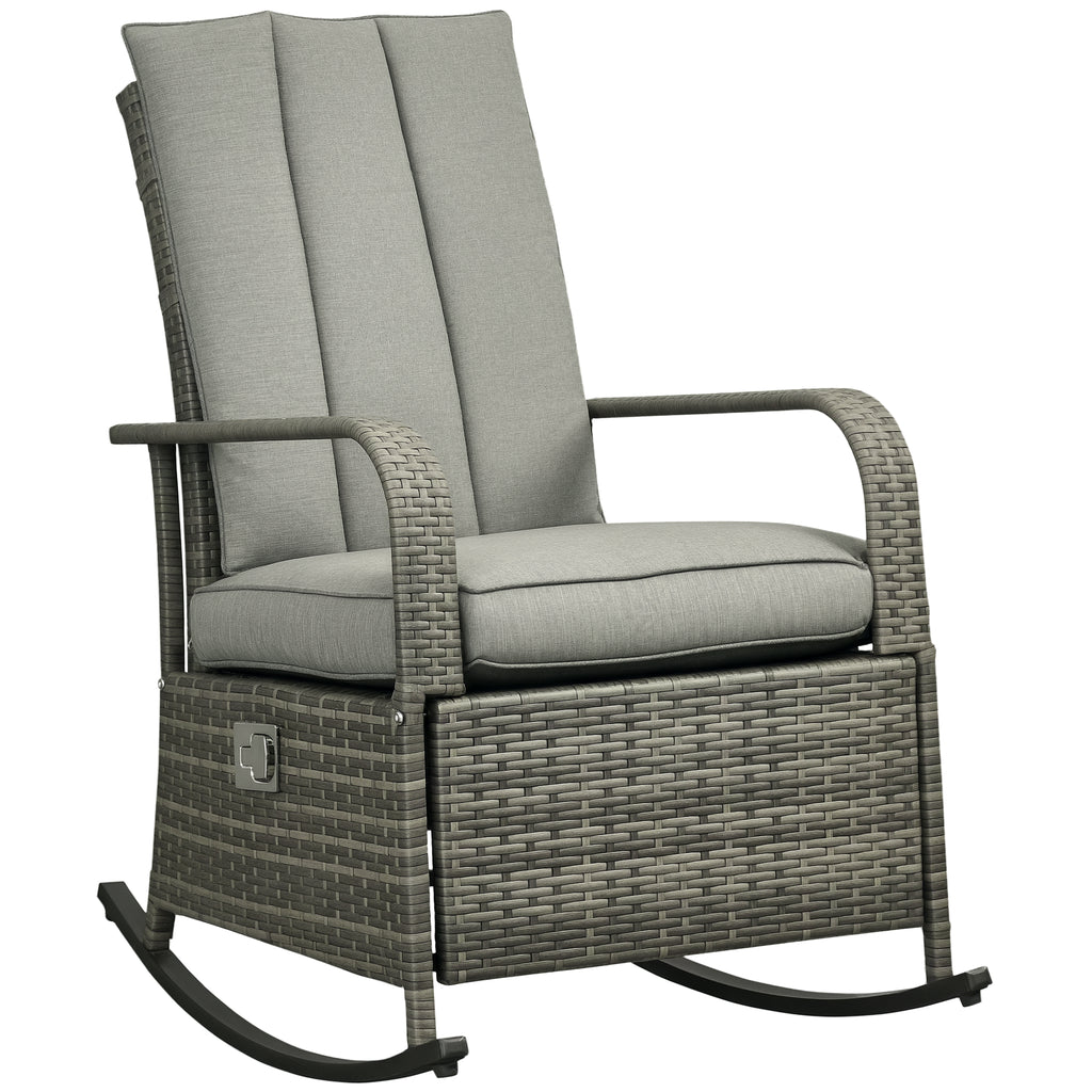 PE Rattan Rocking Recliner with Footrest, Gray