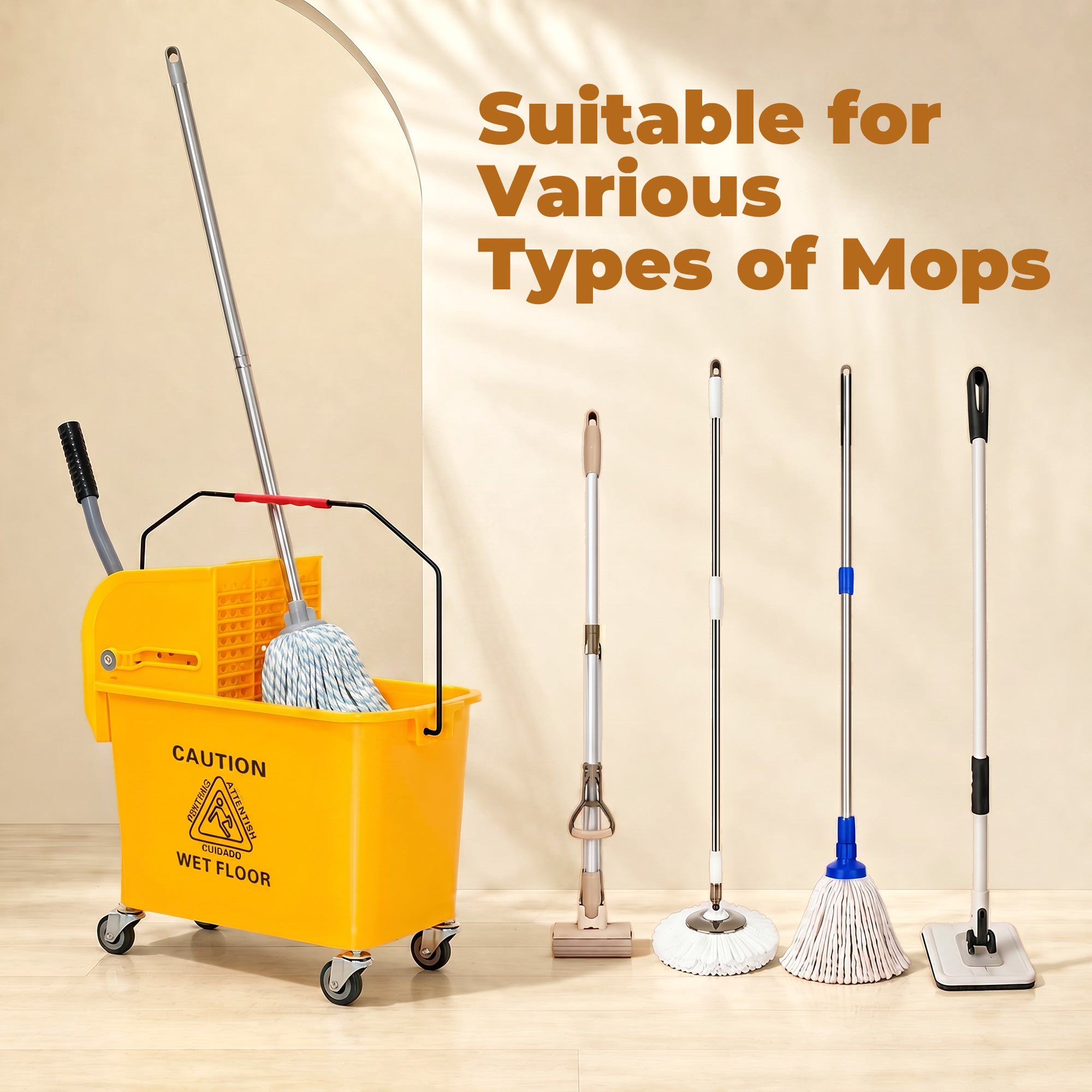 Compact Mop Bucket with Wringer, Mop Bucket on Wheels, 21 Quart, Separate Dirty and Clean Water, Yellow