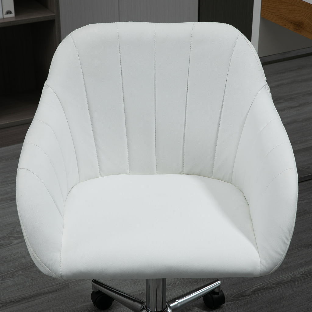Mid Back Home Office Chair Computer Desk Chair with PU Leather, Adjustable Height, Swivel Wheels for Study, Bedroom, White