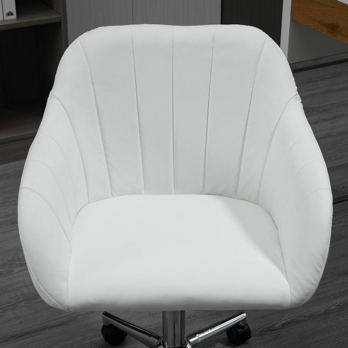 Mid Back Home Office Chair Computer Desk Chair with PU Leather, Adjustable Height, Swivel Wheels for Study, Bedroom, White