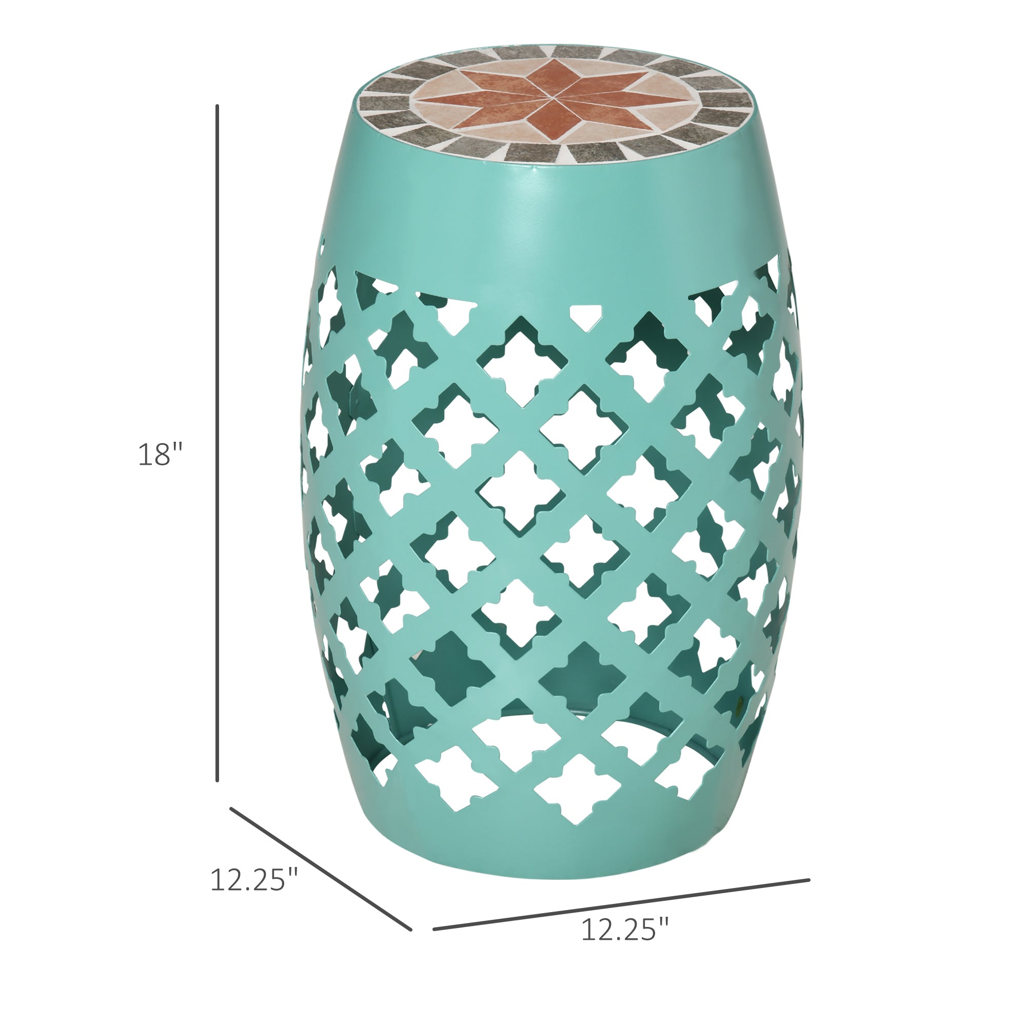 Decorative Outdoor Stool, 12" Round Patio Side Table, Mosaic Accent Plant Stand for Garden, Balcony, Blue