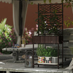 Outdoor Wicker Planter with Trellis for Climbing Plants, Freestanding Rattan Garden Box with Storage Shelf, Brown