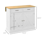Rolling Kitchen Island with Drop Leaf Wood Breakfast Bar, Farmhouse Kitchen Cart with 2 Drawers, Adjustable Shelves for Dining Room, White