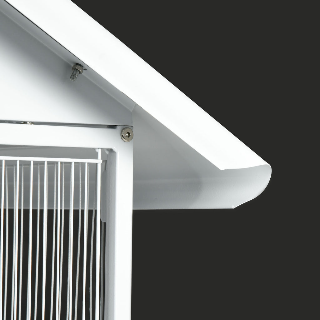Wrought Metal Bird Cage Feeder with Rolling Stand Perches Food Containers Doors Wheels 67" H, White