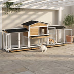 90.5" Wooden Rabbit Hutch Bunny Cage Pet Playpen House Enclosure with Double Side Run Boxes, No Leak Tray, Ramp, for Rabbits, Chickens, Ducks, Guinea Pig and Small Animals, White
