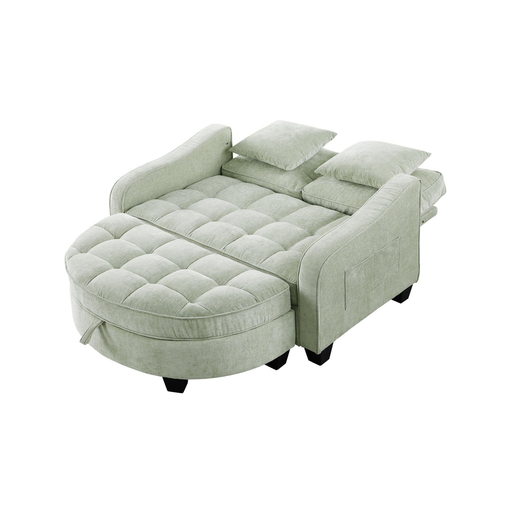 2-Seater Sofa Chaise Lounge with Irregular Curved Armrests, Ergonomic Backrest, Footrest with 2 Throw Pillows, 42.5" L x 32.5" W x 36.5" H, Cyan